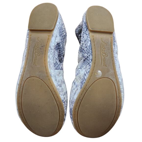 Lucky Brand Emmie Faux Leather Snakeskin Print Ballet Flats Cream Gray Tan 8 - Picture 7 of 7